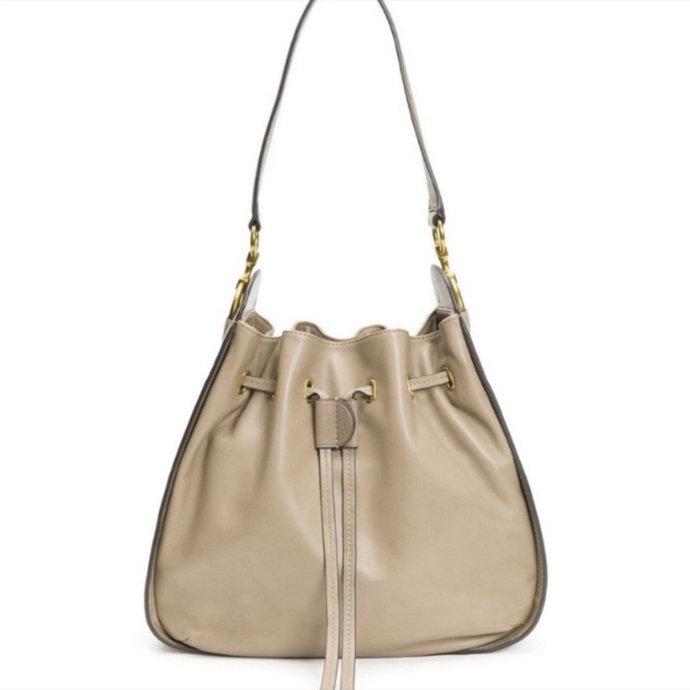 New Frye Ilana Hobo Drawstring Leather Bag Taupe